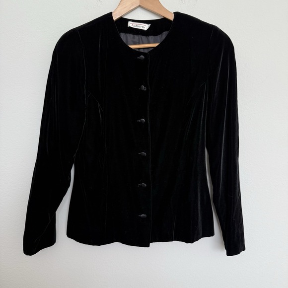 Vintage 80s Black Velvet Jacket Womens 10 Satin Bow Back Whimsigoth Formal Prep - Picture 8 of 8